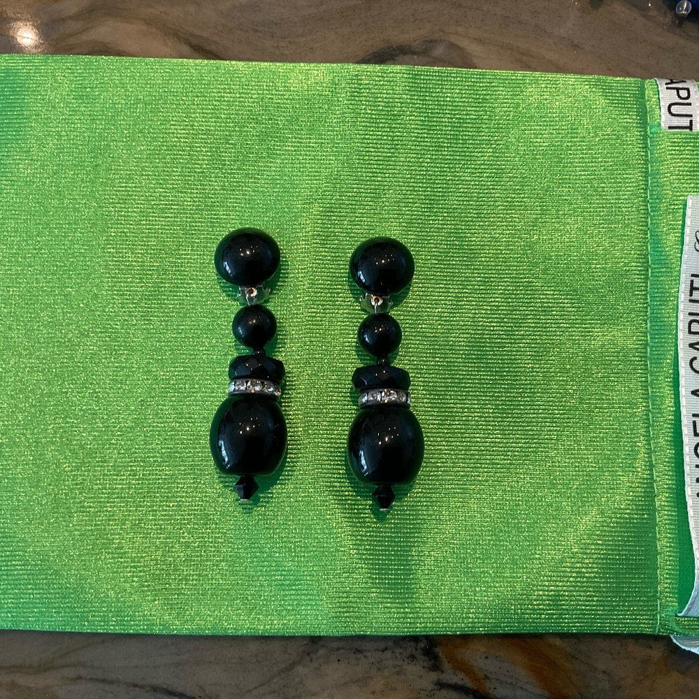 Angela Caputi Earrings 1pr black with rhinestones